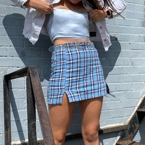 Blue plaid skirt